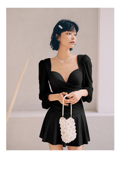 Yan 2026 New Style Sweet and Pure Desire Style with Underwire, Push-Up, Slimming, Long-Sleeved Dress-Style One-Piece Swimsuit for Women Wholesale