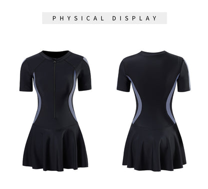 2025 New Swimsuit Women's Summer One-Piece Skirt Covering Belly, Slimming, Conservative Long-Sleeved Student Sports Swimwear Super Fairy