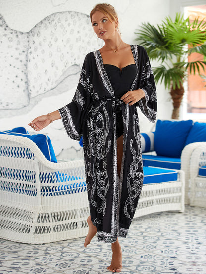 2023 New European and American Cotton Print Beach Jacket Sexy Sun Protection Cardigan Holiday Bikini Overshirt Women