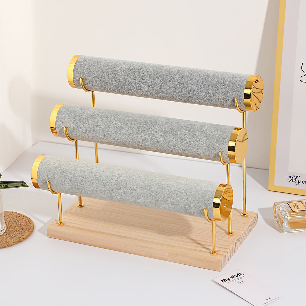 Creative Solid Wood Suede Watch Bracelet Display Rack Hair Ring Bracelet Storage Rack Counter Stepped Jewelry Jewelry Rack