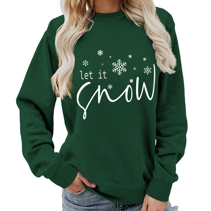 Let it snow snowflake print round neck women's top sweater foreign trade supply autumn and winter coat casual loose