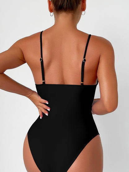 New European and American Solid Color Tight One-Piece Swimsuit Quick-Drying Resort Hot Spring Swimsuit Women's Swimsuit High-End Swimsuit