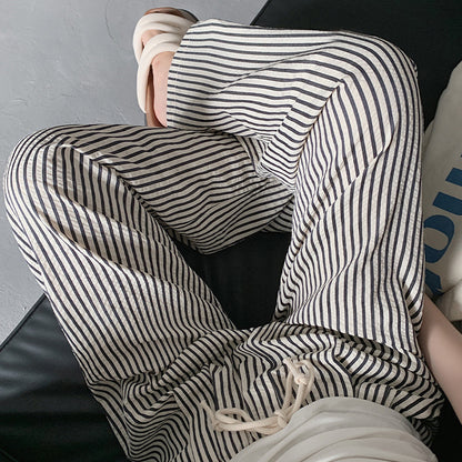 Foreign Trade Bag-free Trendy Black and White Vertical Stripe Wide-leg Pants Women's Summer Thin Vertical Straight Pants All-match Slimming Casual