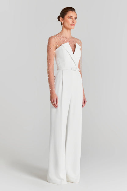 In Stock | White Bubble Bead Jumpsuit, Fashionable Casual Two-Piece Set, High-End European and American Women's Clothing, European and American Style.
