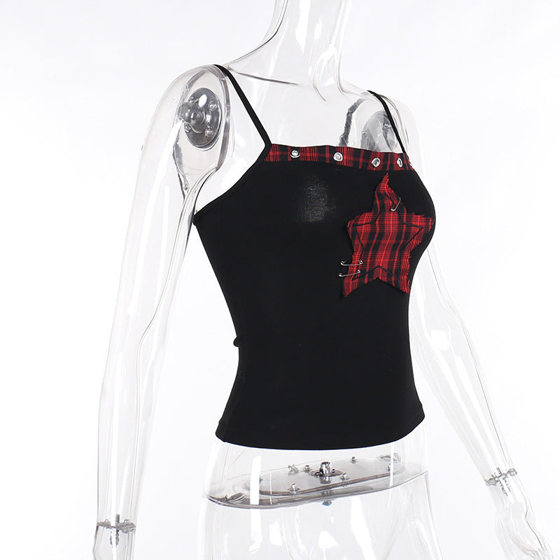 AltGoth Y2k E-girl Vintage Camis Women Mall Gothic Cyber Punk Emo Alt Grunge Hotsweet Plaid Pentagram Patchwork Crop Tank Tops
