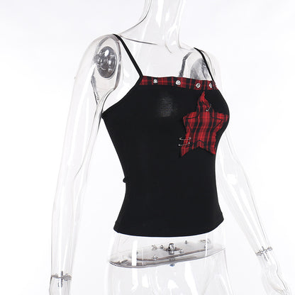 AltGoth Y2k E-girl Vintage Camis Women Mall Gothic Cyber Punk Emo Alt Grunge Hotsweet Plaid Pentagram Patchwork Crop Tank Tops