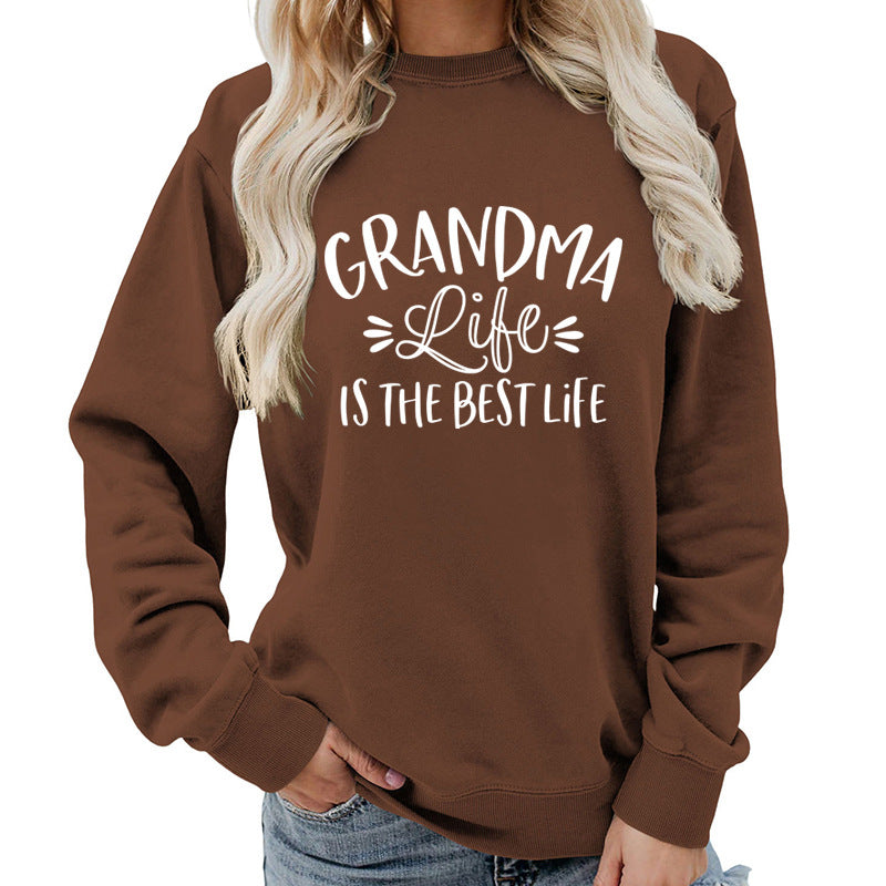 grandma Printed Round Neck Women's Top Sweatshirt Foreign Trade Supply Autumn and Winter Coat Casual Loose European Size