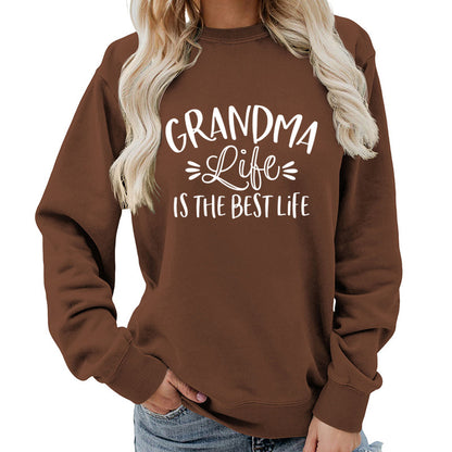 grandma Printed Round Neck Women's Top Sweatshirt Foreign Trade Supply Autumn and Winter Coat Casual Loose European Size