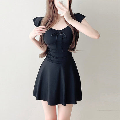 Women's Swimsuit Skirt Style One-Piece Conservative Body-Covering Slimming Look Korean Style Ins Fairy Style Small Breast Push-Up Hot Spring Vacation Swimsuit