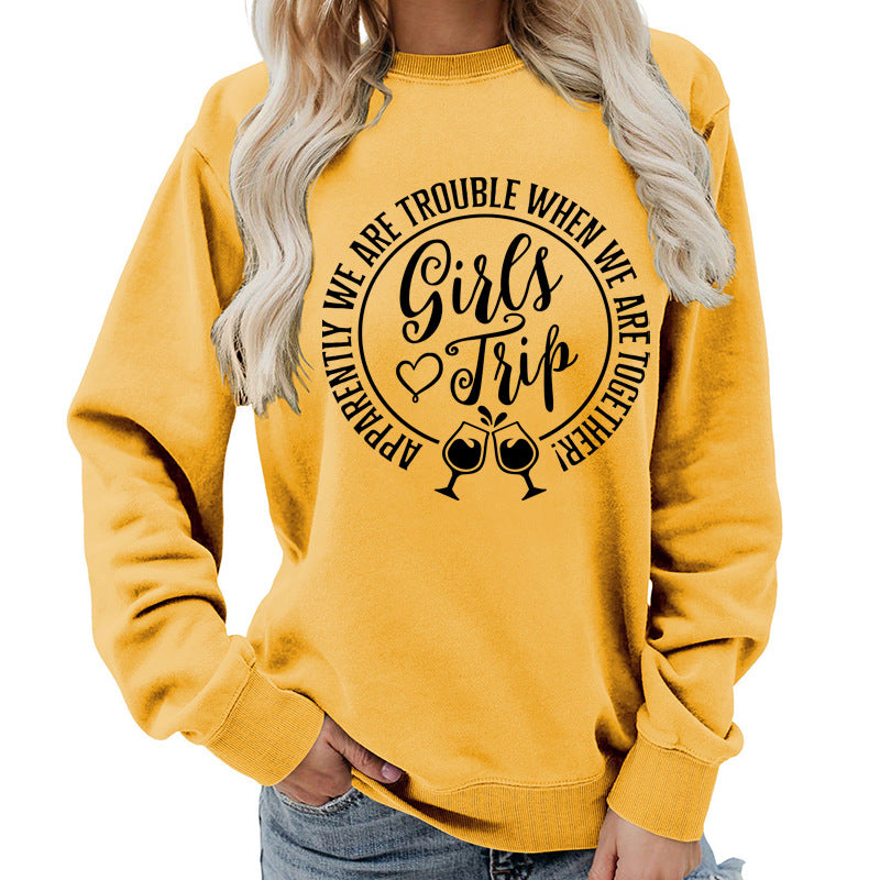 Foreign Trade Source Girls Trip Printed Round Neck Women's Top Sweatshirt Autumn and Winter Coat Casual Loose European Size