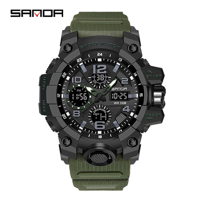 Sanda Hot-Selling Watch Korean Version Student Party Multi-Functional Waterproof Alarm Clock Electronic Watch Cool Dual Display Luminous Sports Watch