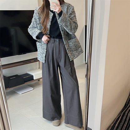 Sanding Thickened Flangable Wide Leg Pants Women's Autumn and Winter Washed Cotton Casual Pants Loose Lazy Slimming Wide Leg Pants