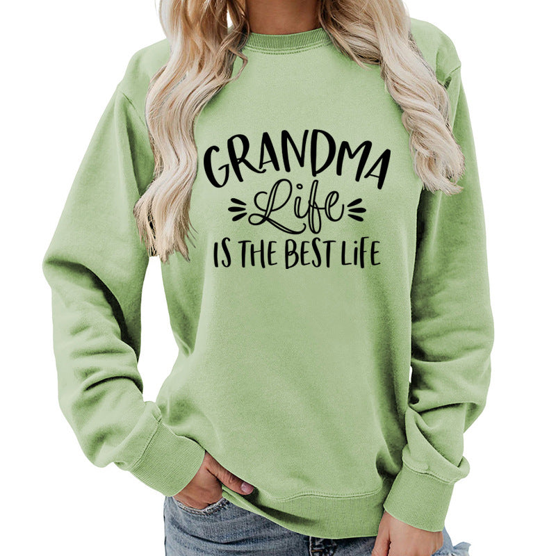 grandma Printed Round Neck Women's Top Sweatshirt Foreign Trade Supply Autumn and Winter Coat Casual Loose European Size