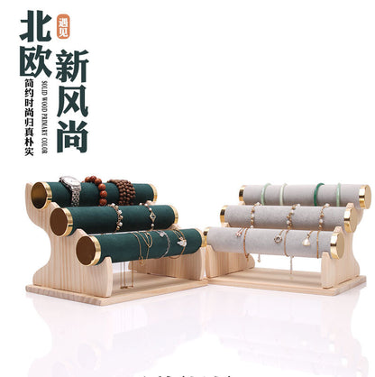 Solid Wood Gold Bracelet Bracelet Display Stand Watch Head Flower Hair Band Necklace Jewelry Storage Rack Live Broadcast Display Props