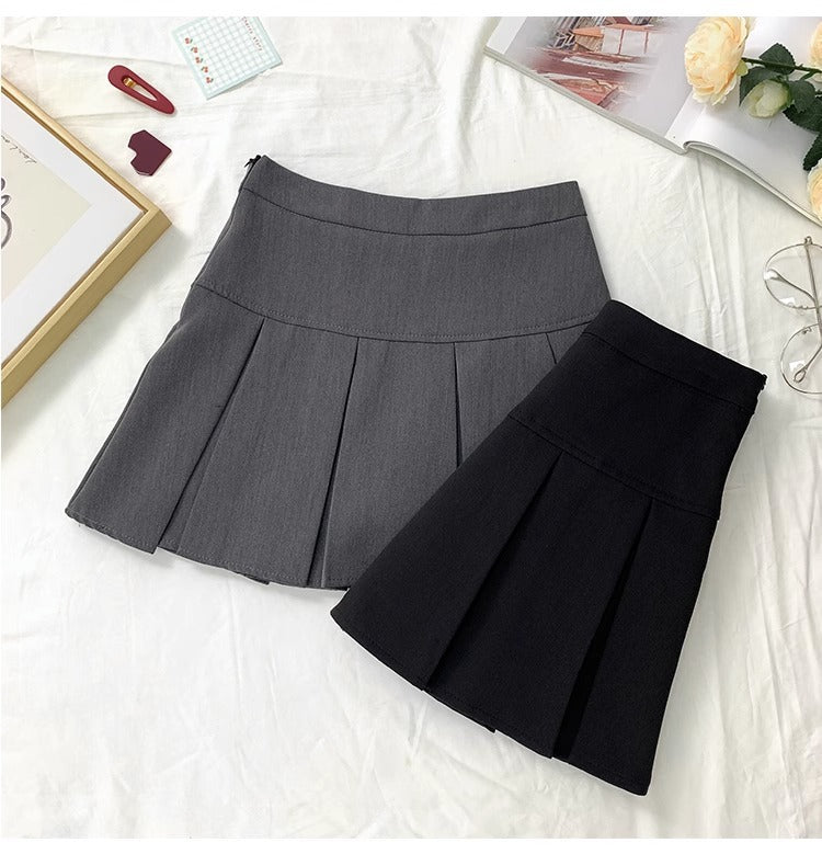 Grey Pleated Skirt Women's Spring and Autumn High Waist Skirt Design Sense Slimming All-match Anti-glare A- line Skirt 2024 New Style