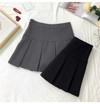 Grey Pleated Skirt Women's Spring and Autumn High Waist Skirt Design Sense Slimming All-match Anti-glare A- line Skirt 2024 New Style