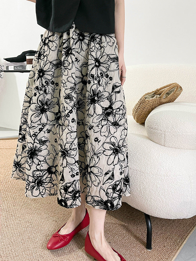 Ju Zhi 2026 Early Spring Velvet Skirt for Women, Heavy Craftsmanship, Niche Retro French High-Waisted Mid-Length A-Line Skirt 1572