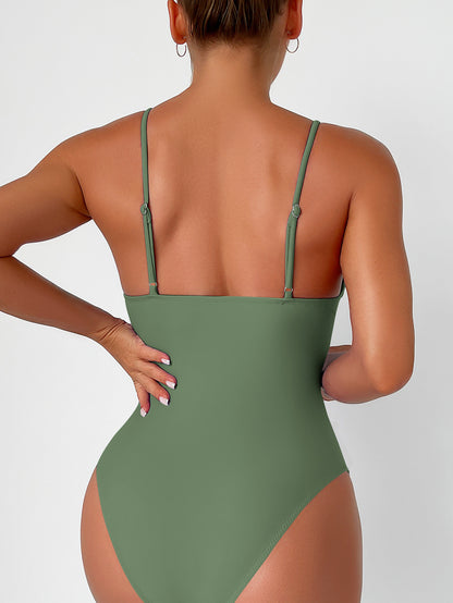 New European and American Solid Color Tight One-Piece Swimsuit Quick-Drying Resort Hot Spring Swimsuit Women's Swimsuit High-End Swimsuit