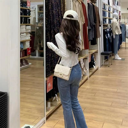 American Style Design Irregular Long-sleeved T-shirt Women's 2024 Spring and Autumn New Slim-fit Slimming Temperament Base Top