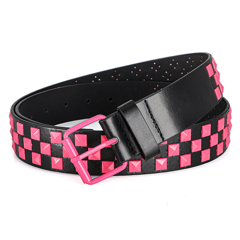 1Pc Fashionable Unisex Rivet Belt Punk HipHop Rock Y2K Style Dopamine Color Handsome Street Casual Daily Wear Belt,For Men Women