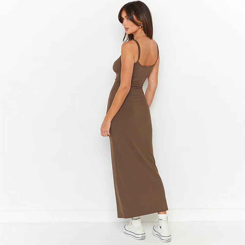 Source Factory Amazon Summer New Women's Dress European and American Solid Color Dress Comfortable Casual Sling dress