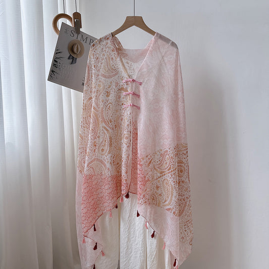 Antique Chinese Style Ethnic Style Scarf Summer Temperament Sunscreen Buckle Shawl Cardigan Decoration Travel Photograph