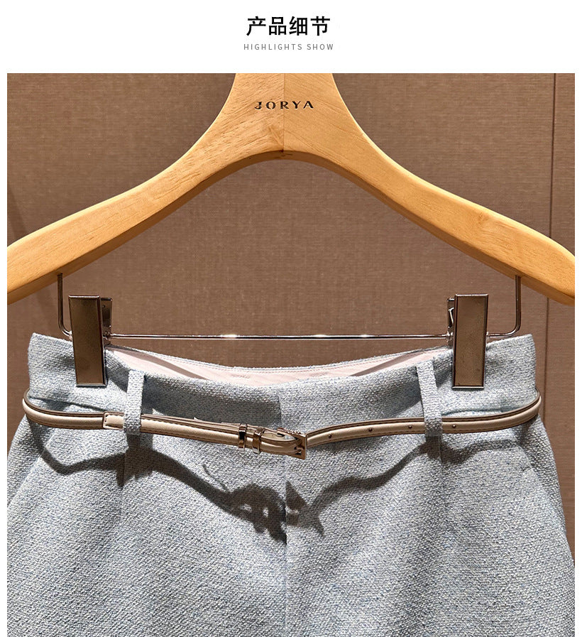 Spring Natural Waist Belt Wool Loose Slimming Wide Leg Casual Pants Shorts Women's R103503C