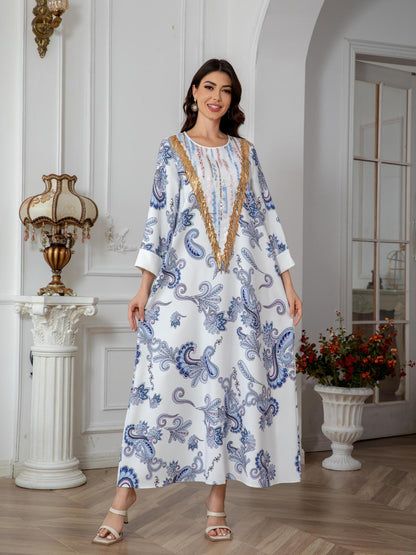 Sw0821 Amazon Women's Printed Robe Evening Dress European and American Cross-Border Dress Wholesale Long