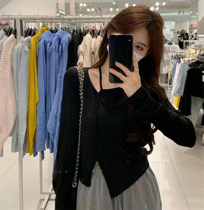 American Style Design Irregular Long-sleeved T-shirt Women's 2024 Spring and Autumn New Slim-fit Slimming Temperament Base Top