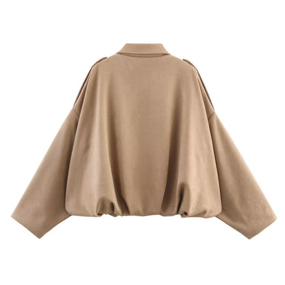 European and American Cross-Border Women's Clothing 2025 Early Spring New Fashion Suede Casual Style Versatile Casual Simple Aviator Jacket
