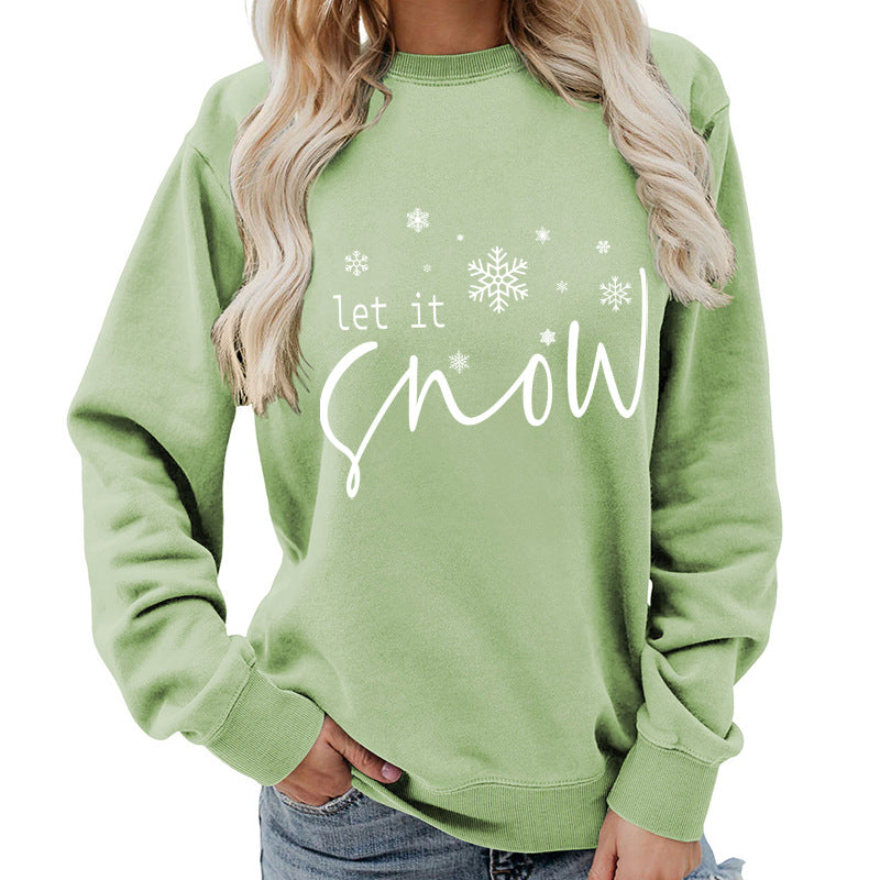 Let it snow snowflake print round neck women's top sweater foreign trade supply autumn and winter coat casual loose
