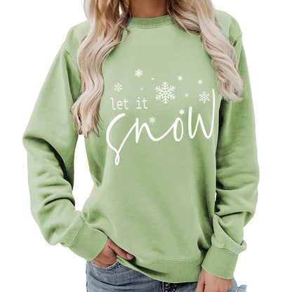 Let it snow snowflake print round neck women's top sweater foreign trade supply autumn and winter coat casual loose