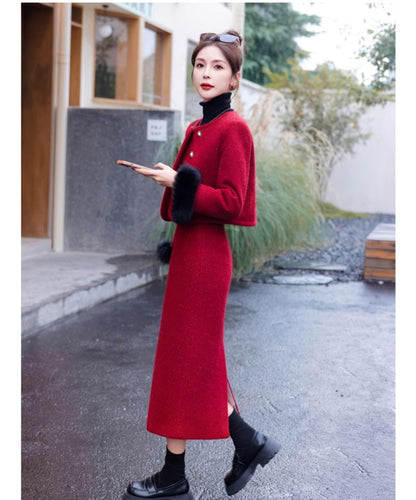 2024 Winter New Style Liner White Duck Down Jacket Real Hair Chanel Style suit Women's Light Luxury Socialite Skirt Two-piece Set