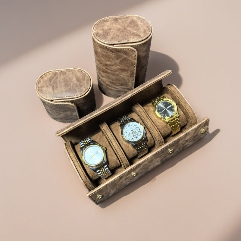 Retro Crazy Horse Pattern Genuine Leather Texture Pu Leather Watch Storage Box 1 2 3 Watch Positions Watch Box Gift Box