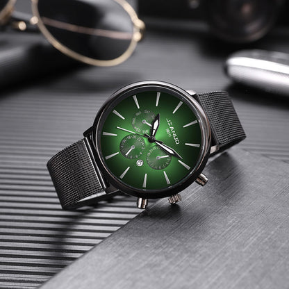 Korean Fashion Men's Mesh Band Watch Fashion Calendar Quartz Watch Business Casual Business Men's Cool Blue Watch