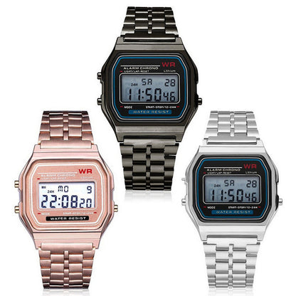 Popular LED electronic watch Harajuku style fashion watch multi-functional student watch foreign trade WR F91W steel belt