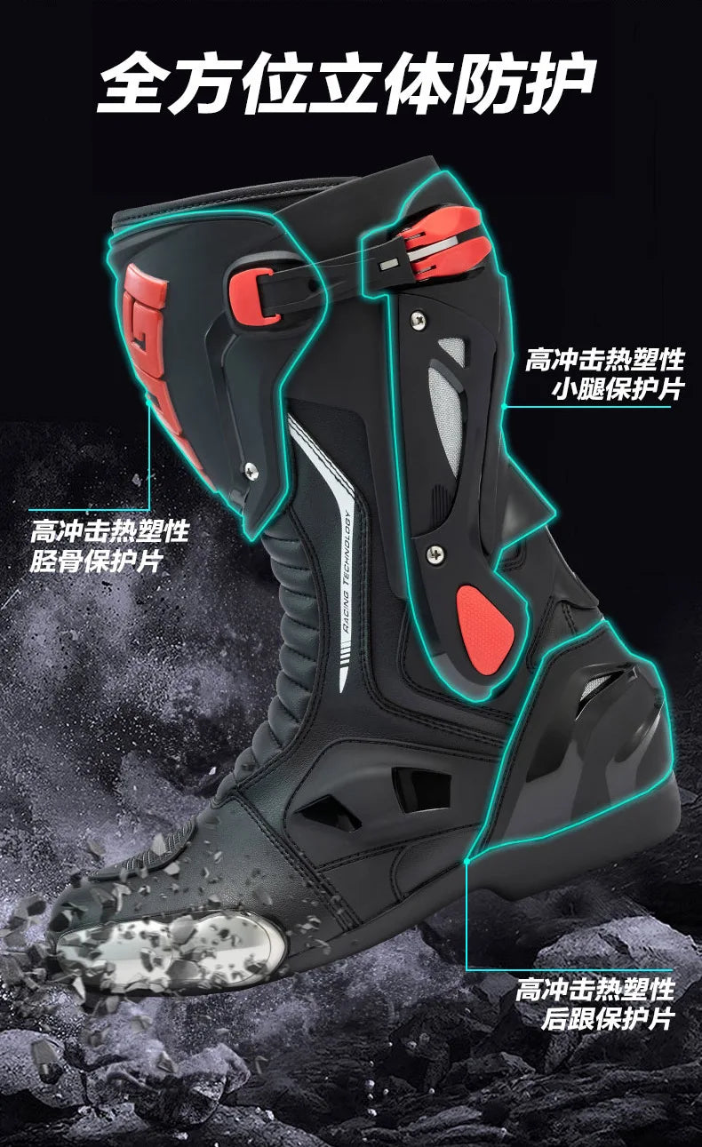 Green Motorcycle Boots Waterproof Motorcycle Boots Impact Resistant Botas De Seguridad Hombre Non-slip Botas De Moto Lightweight