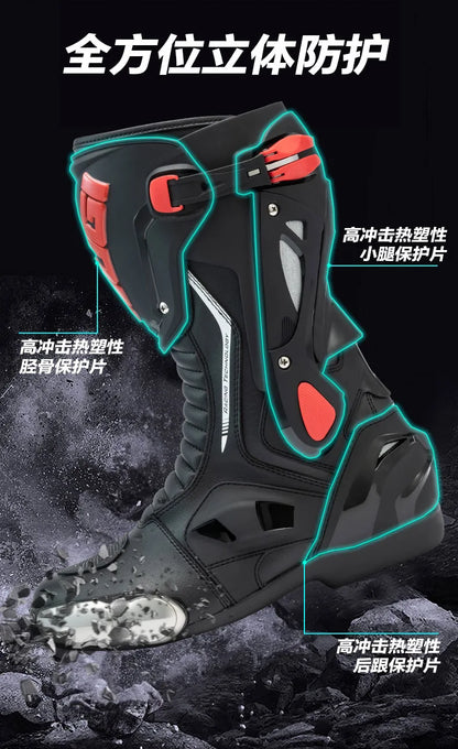 Green Motorcycle Boots Waterproof Motorcycle Boots Impact Resistant Botas De Seguridad Hombre Non-slip Botas De Moto Lightweight