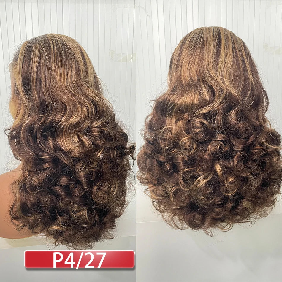 100% Vietnamese Hair Wigs Super Double Drawn Ombre Bouncy Body Wave 250 Density Highlight HD Lace Frontal Wigs Human Hair Genger