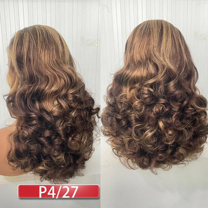 100% Vietnamese Hair Wigs Super Double Drawn Ombre Bouncy Body Wave 250 Density Highlight HD Lace Frontal Wigs Human Hair Genger