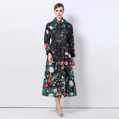 JAMERARY Runway Design Fashion Floral Print Elegant Summer Pleated Midi Long Dress Shirt Street Casual Lady Office Work Dresses