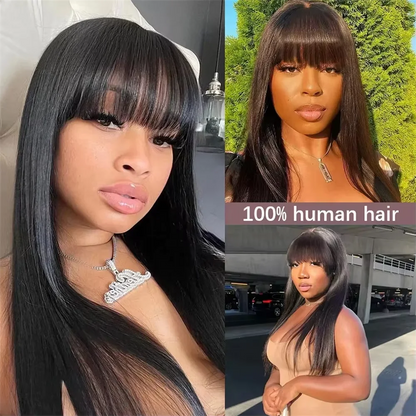 3x1 Human Hair Wigs 220% Density Bone Straight HD Lace Wig With Bangs Full Machine Made Fringe Wigs For Women 30 inch