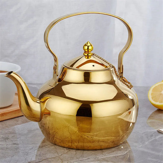 Gold Color Stainless Steel Water Kettle Teapot With Infuser Filter Coffee Kettle Green Oolong Tea Pot Home Office Cookware Tools