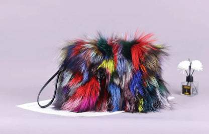 Fashion Fur Bag Autumn And Winter Real Fur Bags Fluffy Fox Fur Messenger Bags For Female Luxury Fur Handbag Warm Plush Handbag
