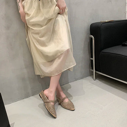 Crystal Women's Pointed Toe Slippers Luxury Flats Sandals Casual Mules Shoes Cozy New Trend Slides Fashion Dress Mujer Zapatos