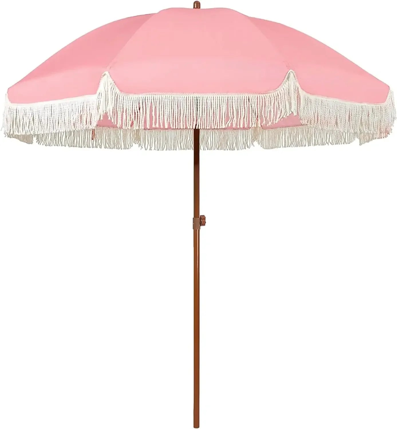 #For 7ft Patio Umbrella with Fringe Outdoor Tassel Umbrella UPF50+ Premium Steel Pole and Ribs Push Button Tilt,  Gazebo&