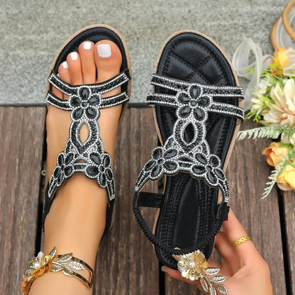 Women Sandals Summer with Elastic Ankle Strap Casual Bohemian Shoes Ladies 2025 New Comfort Beach Sandals Women Zapatos De Mujer