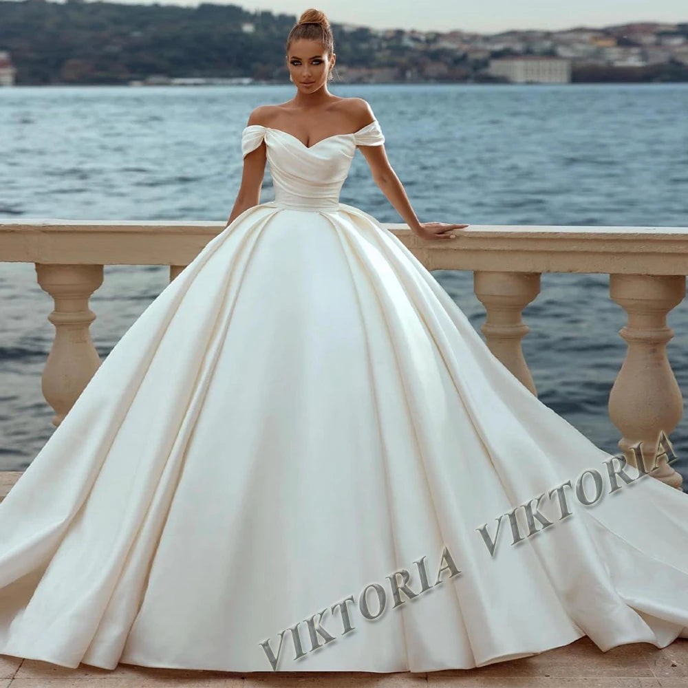 VIKTORIA Fashionable A-line Wedding Dresses for Women Sweetheart Long Sleeves Pleat Appliques Zipper Robe De Soiree De Mariage