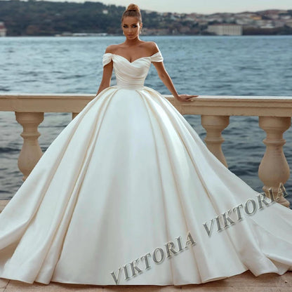 VIKTORIA Fashionable A-line Wedding Dresses for Women Sweetheart Long Sleeves Pleat Appliques Zipper Robe De Soiree De Mariage