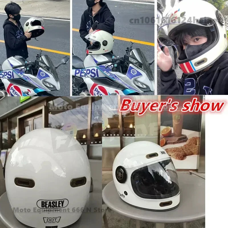 BEASLEY Retro Helmet Men's Women's Cruise Motorcycle Fiberglass Full Helmet Carbon Fiber Motorcycle Helmet DOT Certification